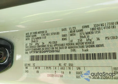 2023 Ford F-150 Xlt from USA, damaged, VIN 1FTFW1ED0PFD09162